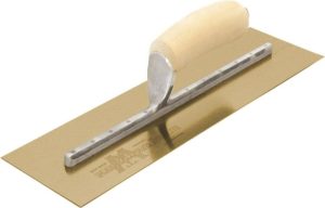 12 In. x 5 In. Golden Stainless Steel Finishing Trowel Curved Wood Handle | Masonry, Concrete & Tile Tools Hand Tools Gold