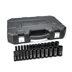 1/2in Drive 6 Point Deep Impact SAE/Metric Socket Set 27pc | Sockets & Socket Sets Hand Tools Black