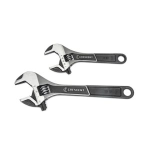 2 pc Wide Jaw Adjustable Wrench Set 6in & 10in | Tool Sets Hand Tools Black