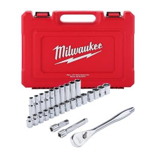 28 pc. 1/2 in. Socket Wrench Set (Metric) | Sockets & Socket Sets Hand Tools Silver