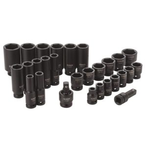 28 Piece 1/2 in Drive Standard & Deep Impact Socket Set 6 PT | Sockets & Socket Sets Hand Tools Black