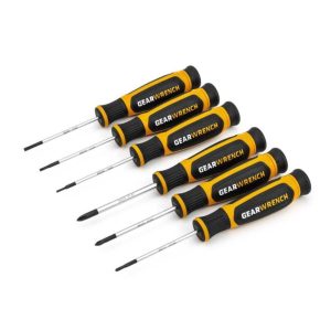 6 Pc Phillips/Slotted Mini Dual Material Screwdriver Set | Screwdrivers Hand Tools Black & Orange