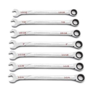 7 pc 120XP Universal Spline Sae XL Combination Ratcheting Wrench Set | Wrenches Hand Tools Silver