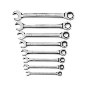 8 Pc 12 Point Open End Ratcheting Combination SAE Wrench Set | Tool Sets Hand Tools Silver