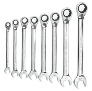 8 Piece 12 Point Reversible Ratcheting Combination Wrench Set Metric | Tool Sets Hand Tools Silver