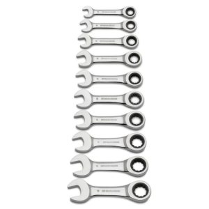 Combination Wrench Set 10 pc. Stubby Ratcheting Metric | Wrenches Hand Tools Silver