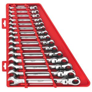 Combination Wrench Set SAE Flex Head Ratcheting 15pc | Wrenches Hand Tools Silver