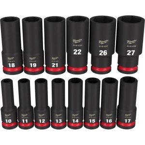 Impact Socket 1/2in Drive Metric Deep 6 Point 14 pc | Sockets & Socket Sets Hand Tools Black