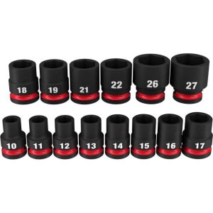 Impact Socket 1/2in Drive Metric Standard 6 Point 14pc | Sockets & Socket Sets Hand Tools Black