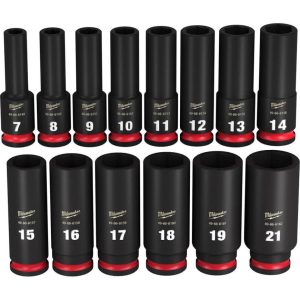 Impact Socket 3/8in Drive Metric Deep 6 Point 14pc | Sockets & Socket Sets Hand Tools Black