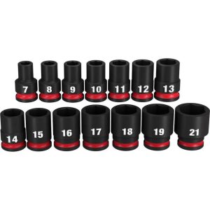 Impact Socket 3/8in Drive Metric Standard 6 Point 14pc | Sockets & Socket Sets Hand Tools Black