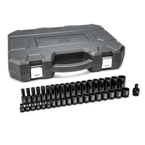 Impact Socket Set 39 pc 1/2 In Drive 6 Point Metric Standard/Deep | Sockets & Socket Sets Hand Tools Black