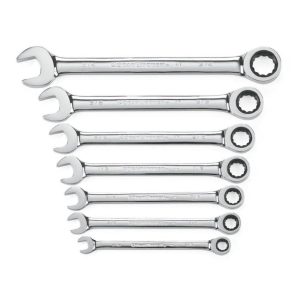 Ratcheting Wrench Set 7 pc. SAE Combination | Wrenches Hand Tools Silver