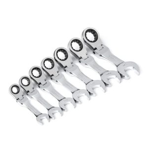 Ratcheting Wrench Set 7 pc. SAE Stubby Flex Combination | Tool Sets Hand Tools Silver