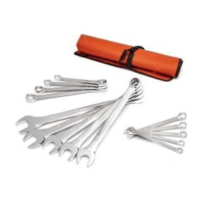 SAE Combination Wrench Set with Tool Roll 12 Point 14pc | Tool Sets Hand Tools Silver