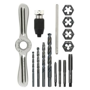 SAE Tap and Die 15pc Set with Hex-LOK 2-in-1 Handle | Taps & Dies Hand Tools Taps & Dies