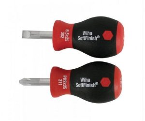 SoftFinish Stubby Slotted & Phillips Screwdriver Set 2 Piece | Screwdrivers Hand Tools Black & Red